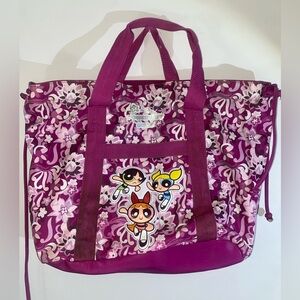 Large Vintage Powerpuff Bag Pink purple Overnight Bag Tote Bubbles Blossom 2001